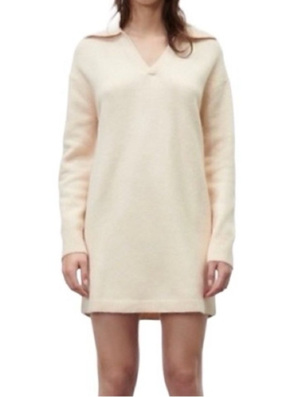Zara Polo Collar Wool Blend Knit Mini Dress in Cream Women’s M